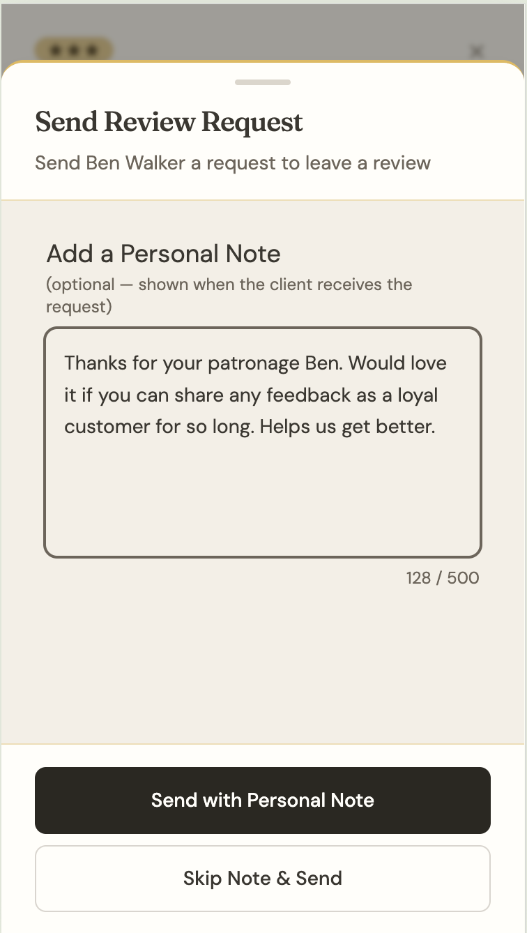 Request a review using client appointment context