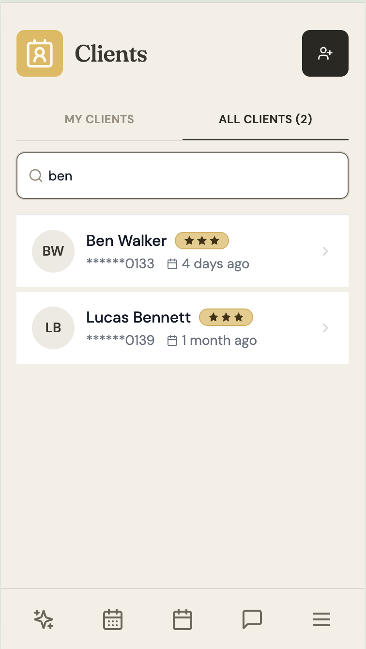 Search the client database by name or number