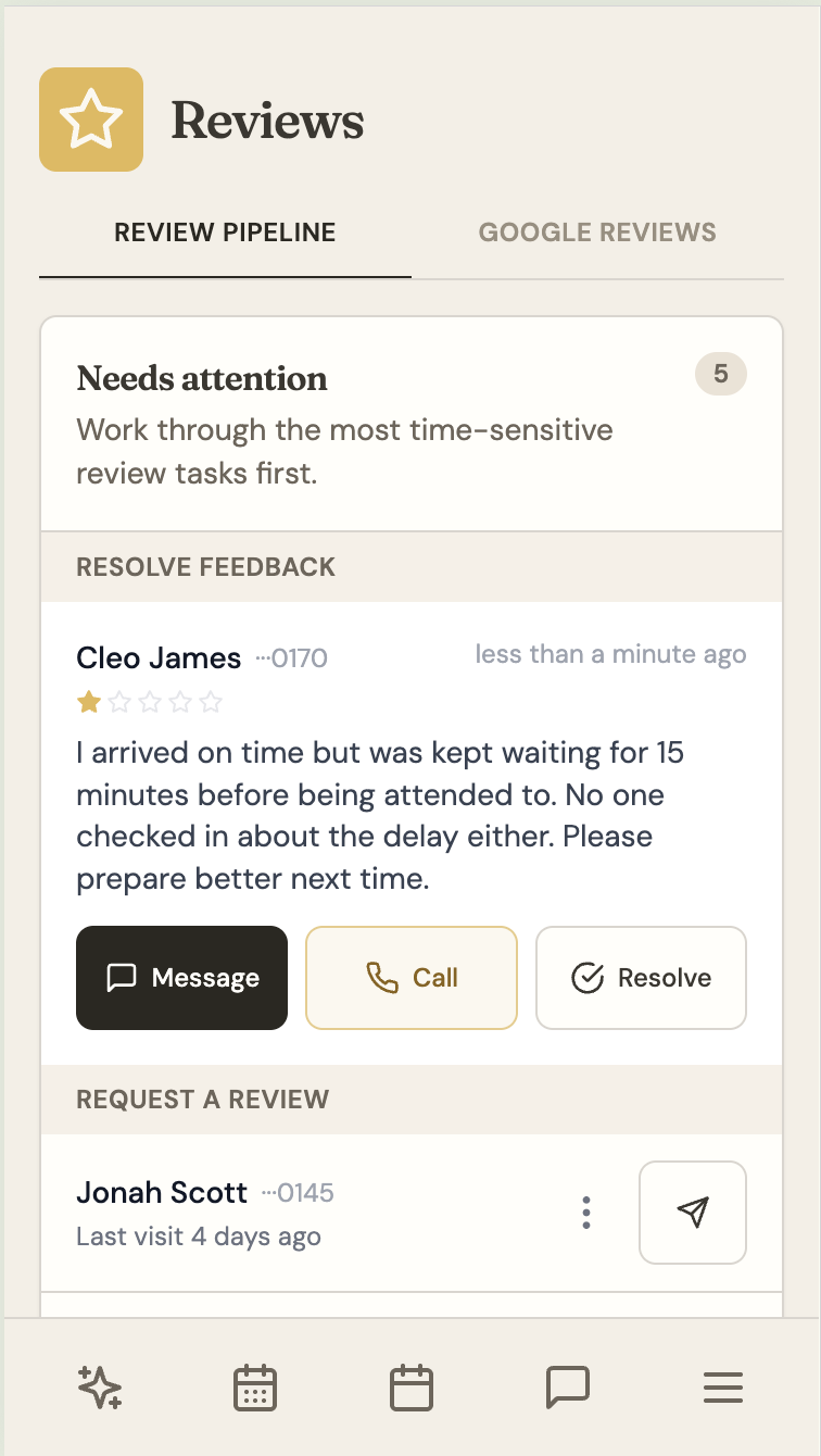 Client sharing what went wrong in a private feedback message