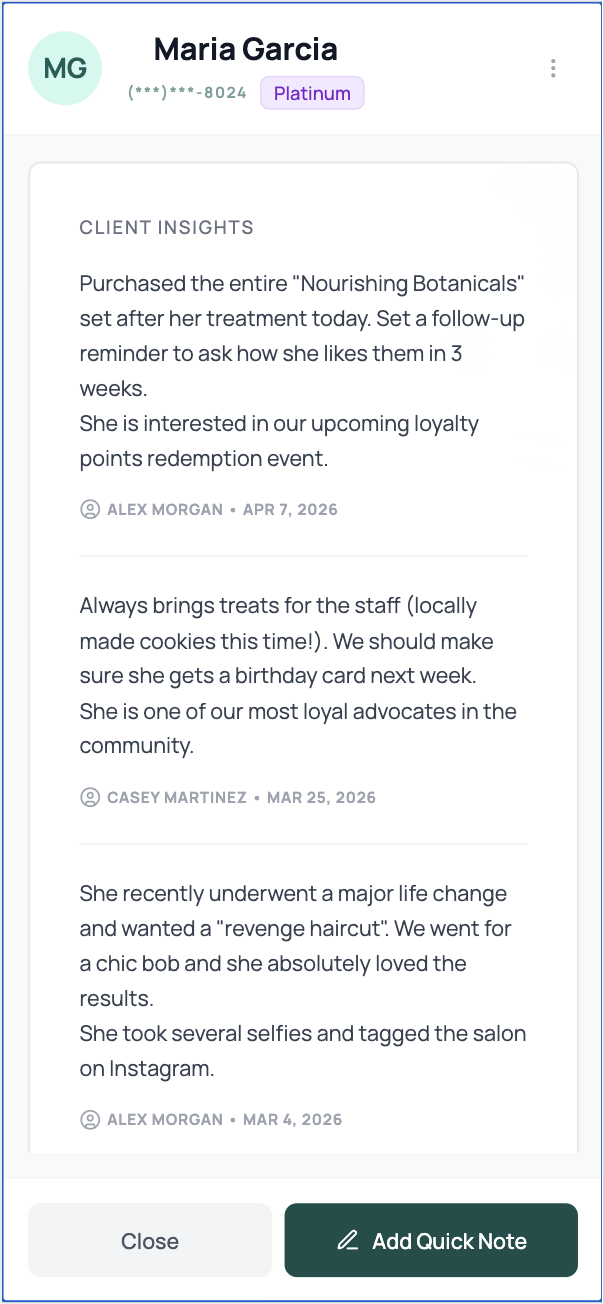 Detailed appointment history and rich service notes