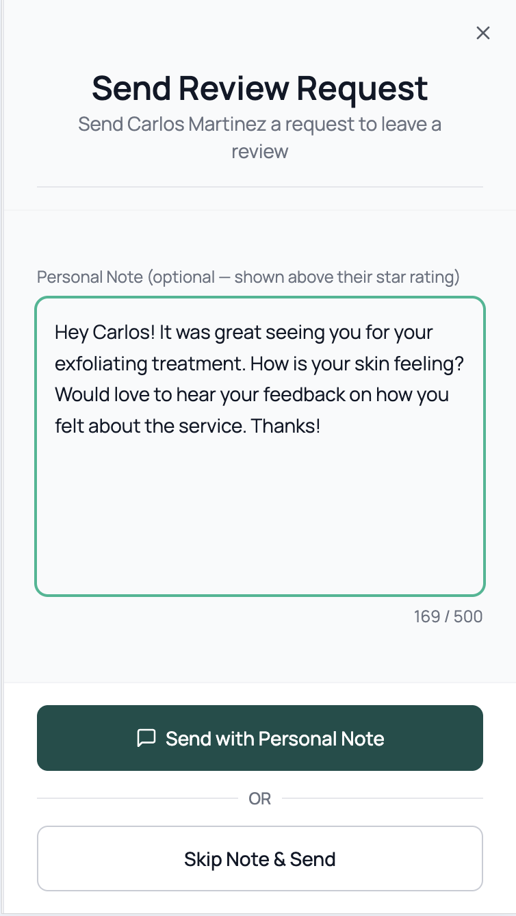 Add personalized note to review request